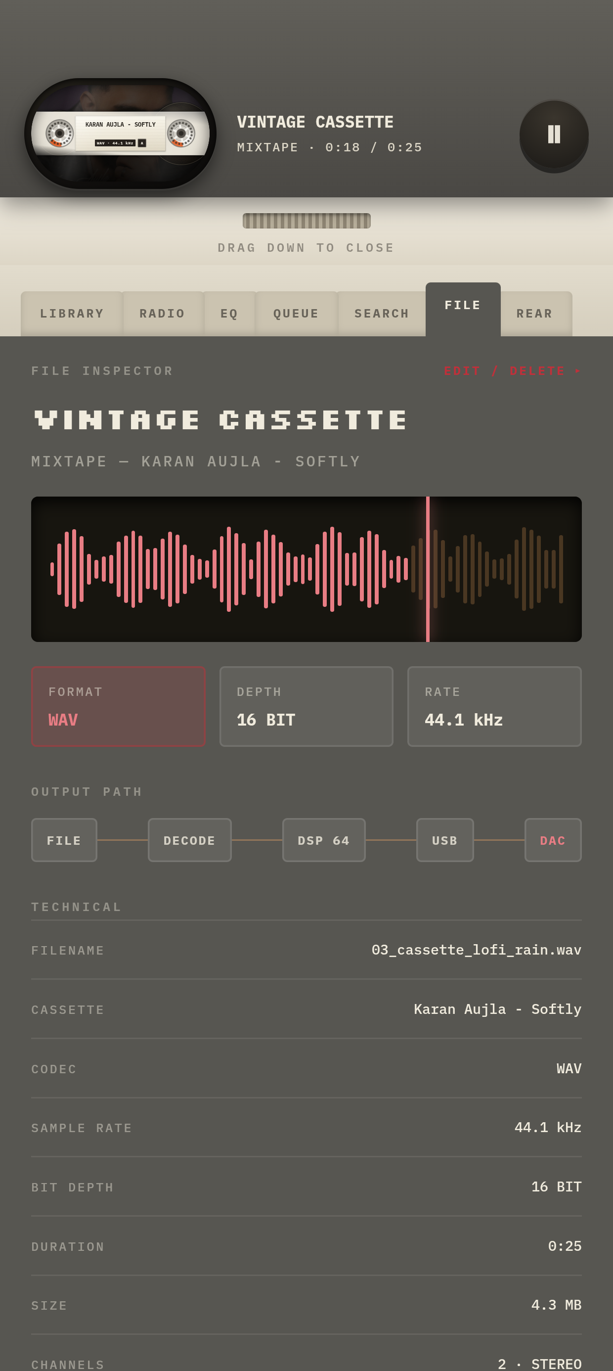 Audionix file inspector with waveform